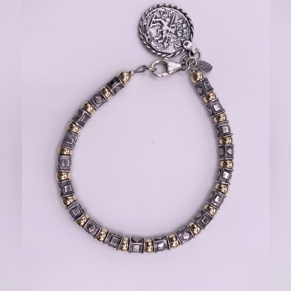 Silpada VERY RARE HTF Sterling & 14K Gold Filled Bead Roman Coin Charm Bracelet - Picture 13 of 15